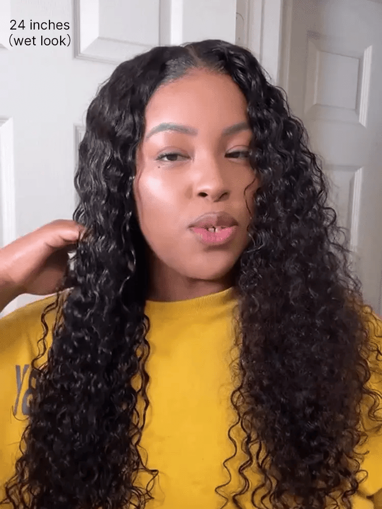 Luvme All-Day Comfort Deep Wave Human Hair Wig with 200% density, glueless 7x6 HD lace closure, pre-cut lace, natural deep wave style.