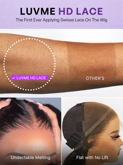Luvme minimalist lace wig featuring a pixie cut, glueless design, pre-cut lace, and high-definition natural finish.