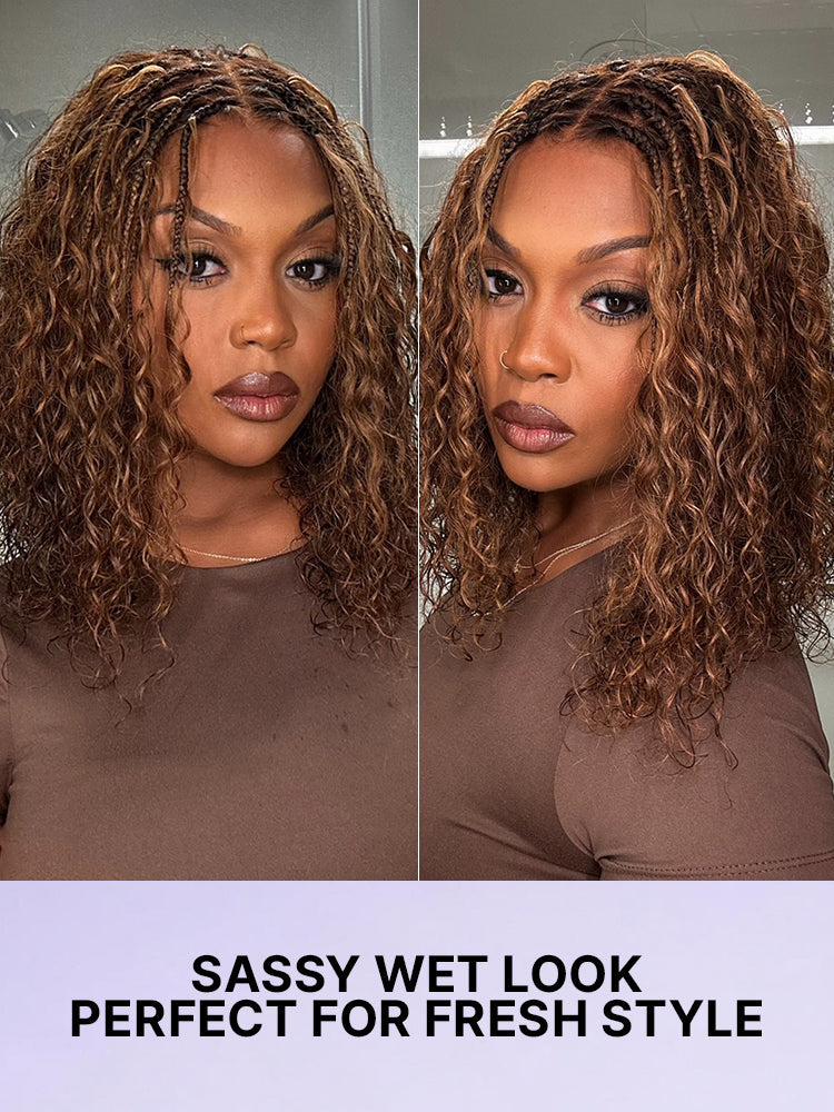 Readitress™ Boho Braids Deep Curly Glueless 5x5 Closure Lace with Braided Top Human Hair Wig Pre-Cut Lace-153