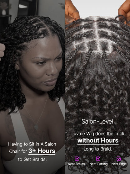 Readitress™ Boho Braids Deep Curly Glueless 5x5 Closure Lace with Braided Top Human Hair Wig Pre-Cut Lace-148
