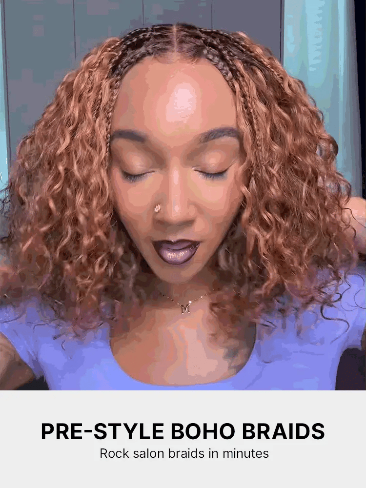 Readitress™ Boho Braids Deep Curly Glueless 5x5 Closure Lace with Braided Top Human Hair Wig Pre-Cut Lace-152