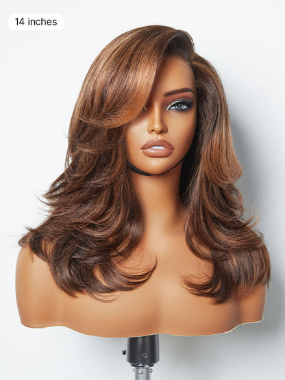 Effortlessly Chic Butterfly Cut Layered Wavy Glueless HD Minimalist Lace Short Wig-74