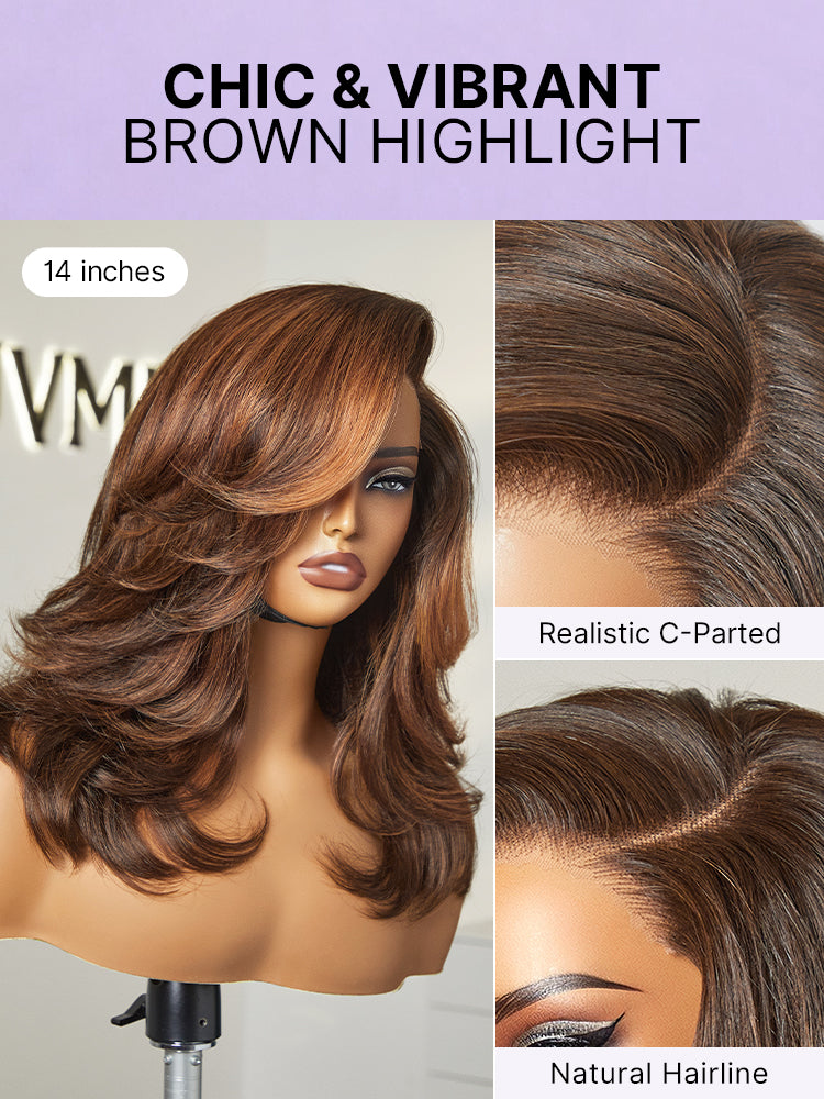 Effortlessly Chic Butterfly Cut Layered Wavy Glueless HD Minimalist Lace Short Wig-76