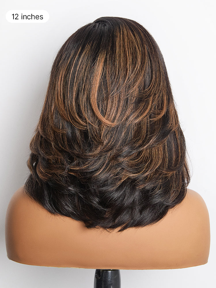 Effortlessly Chic Butterfly Cut Layered Wavy Glueless HD Minimalist Lace Short Wig-72