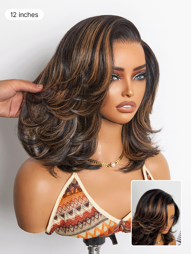 Effortlessly Chic Butterfly Cut Layered Wavy Glueless HD Minimalist Lace Short Wig-71