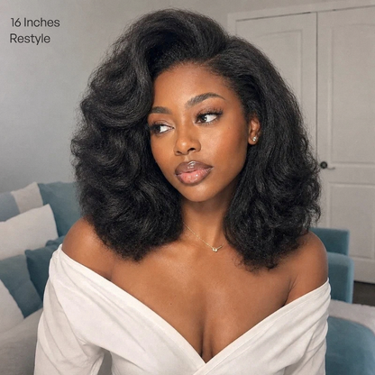 180% Density Light Kinky Straight Butterfly Cut Layered / Kinky Body Wave Glueless 7x6 Closure HD Lace Wig Pre-Cut Lace-33
