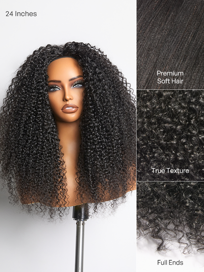 Luvme Too Easy Texture 3-in-1 half wig with kinky curly hair, 180% density, glueless, flexi-fit drawstring wig, natural appearance