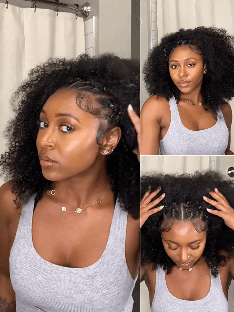 Luvme Too Easy Texture 3-in-1 half wig with kinky curly style, 180% density, glueless flexi-fit drawstring, Luvme Hair