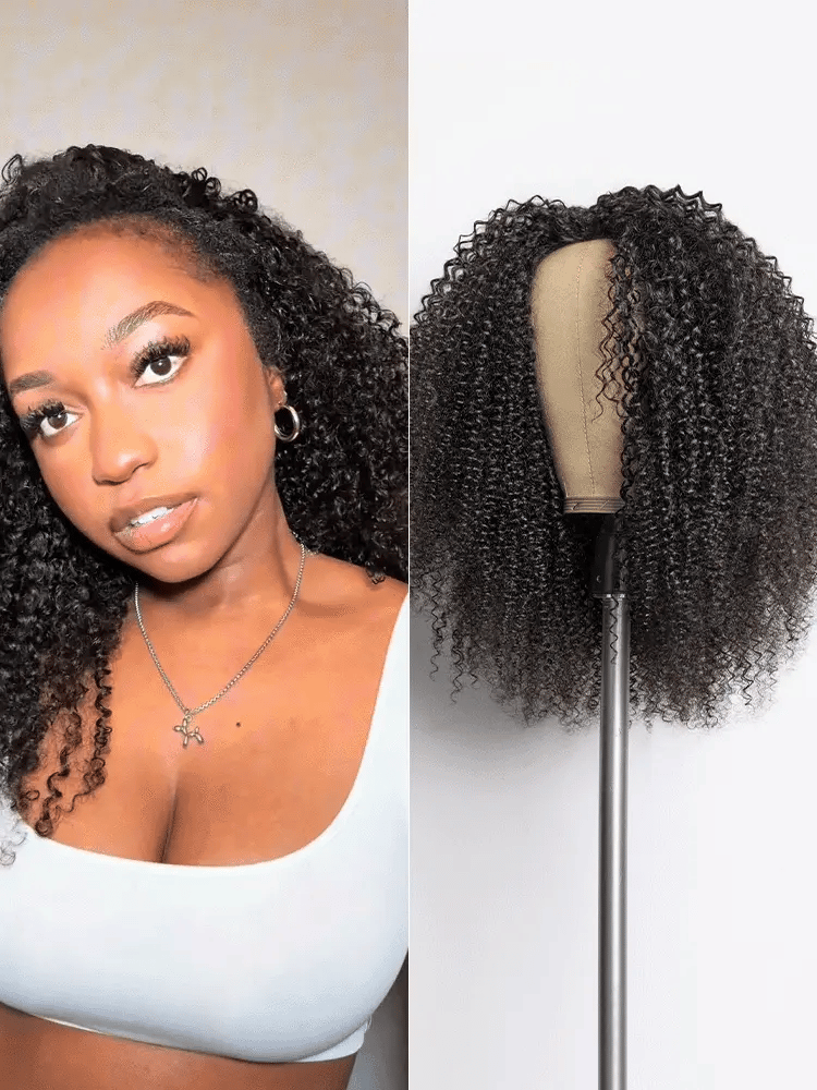 Luvme Too Easy Texture 3-in-1 half wig with kinky curly style, 180% density, glueless fit, drawstring design, by Luvme Hair