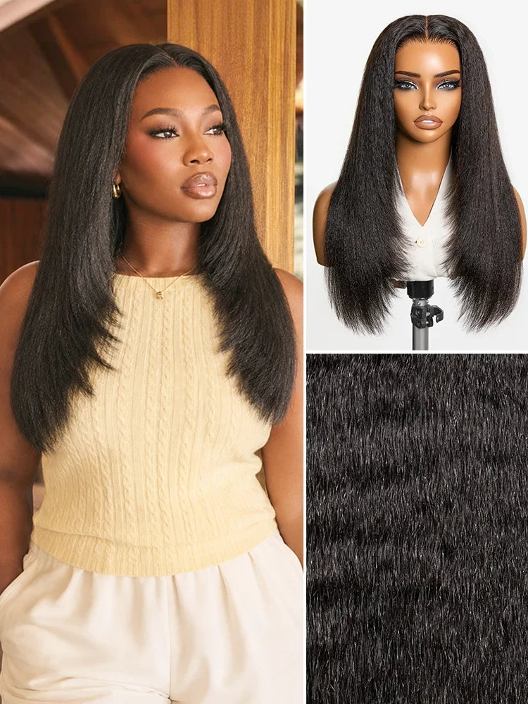 Luvme All-Day Comfort™ Wig 180% Density Butterfly Cut Layered Light Yaki Straight Glueless 7x6 Closure HD Lace Human Hair Wig Pre-Cut Lace-103