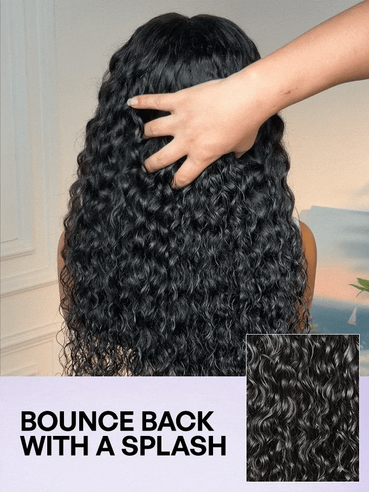 Luvme Hair PreMax water wave lace front wig with fluffy curly texture, 13x4 lace, drawstring, and 360 design for ponytails and updos.