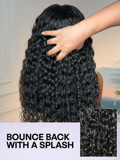 Luvme Hair PreMax water wave lace front wig with fluffy curly texture, 13x4 lace, drawstring, and 360 design for ponytails and updos.