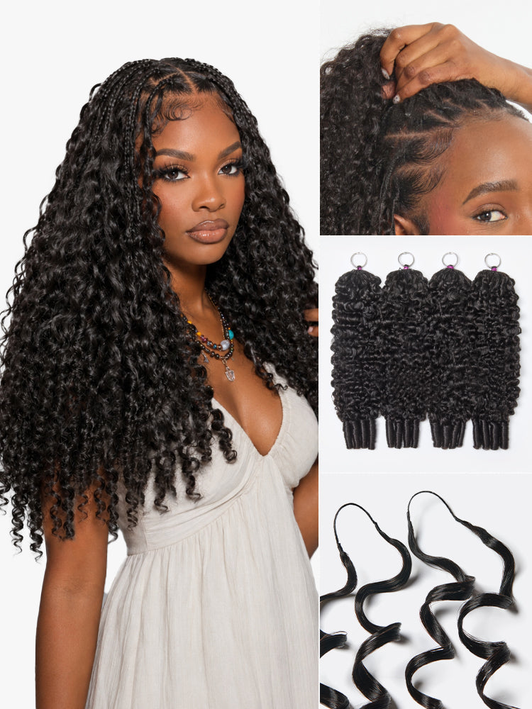 Luvme Hair Miracle Knots crochet hair extensions in wet and wavy water wave style, featuring kinky straight, twists, and Fulani braids.