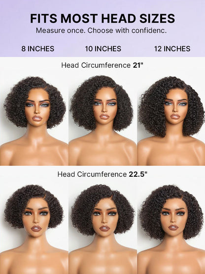 Luvme minimalist lace wig with short curly 100% human hair, glueless side part and pre-cut lace for natural styling.