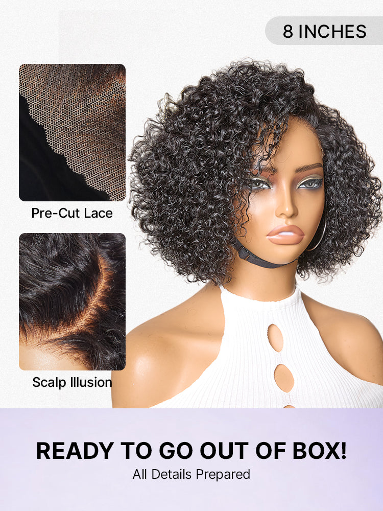 Luvme minimalist lace wig with short curly hair, HD lace, glueless design, 100% human hair, pre-cut lace for easy wear