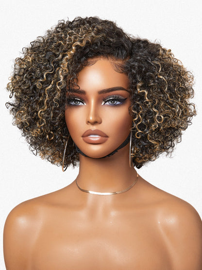 Trendy Short Cut Curly Minimalist HD Lace Glueless Side Part Wig 100% Human Hair Pre-Cut Lace-67