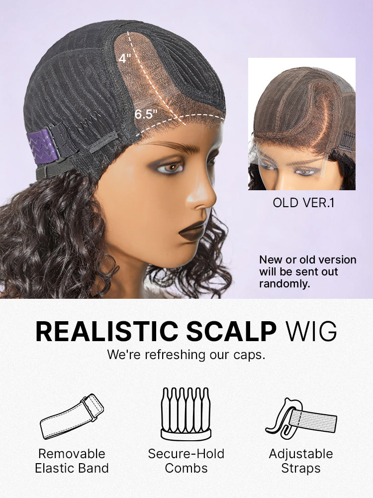 Luvme short curly minimalist HD lace glueless side part wig made of 100% human hair with pre-cut lace, natural and stylish.