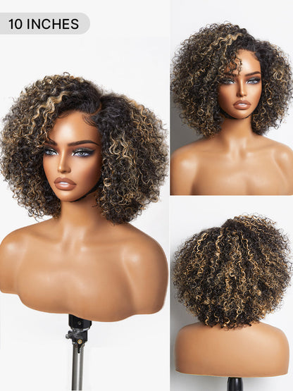 Trendy Short Cut Curly Minimalist HD Lace Glueless Side Part Wig 100% Human Hair Pre-Cut Lace-68