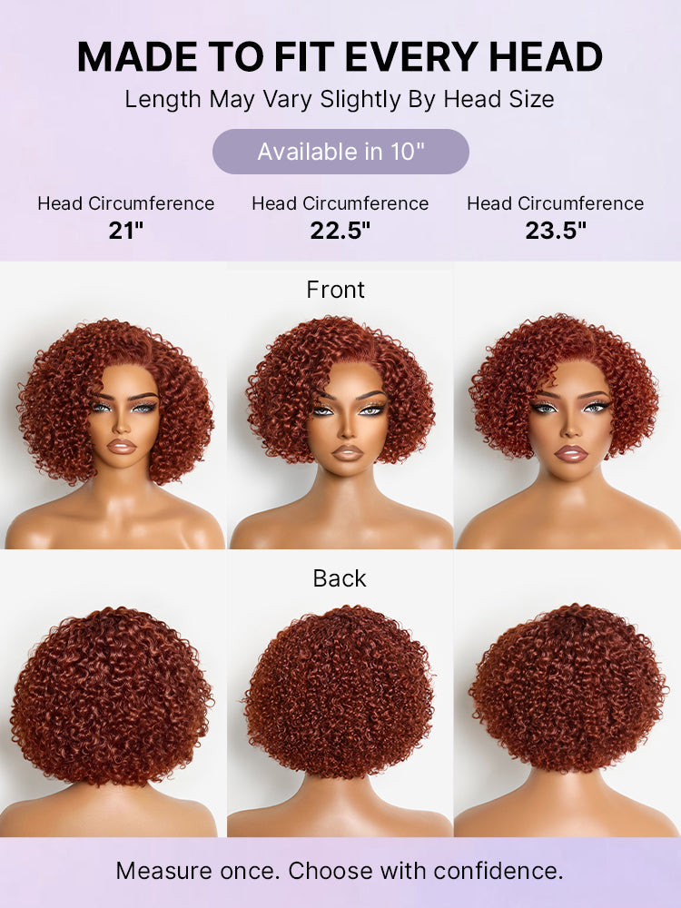 Trendy Copper Red Glueless Minimalist HD Lace Curly Bob Wig Pre-Cut Lace-08