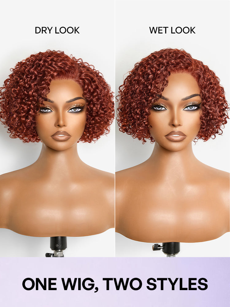 Trendy Copper Red Glueless Minimalist HD Lace Curly Bob Wig Pre-Cut Lace-04