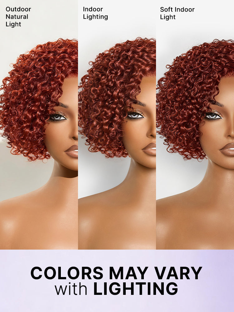 Trendy Copper Red Glueless Minimalist HD Lace Curly Bob Wig Pre-Cut Lace-06