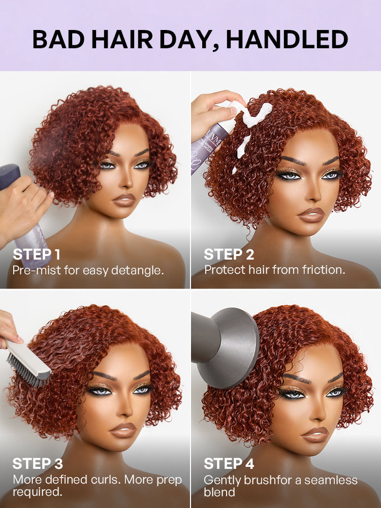 Trendy Copper Red Glueless Minimalist HD Lace Curly Bob Wig Pre-Cut Lace-05