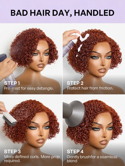 Trendy Copper Red Glueless Minimalist HD Lace Curly Bob Wig Pre-Cut Lace-05