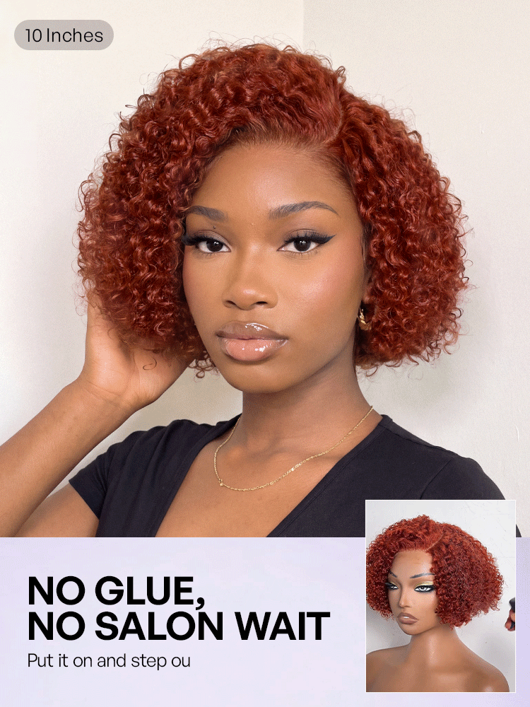 Trendy Copper Red Glueless Minimalist HD Lace Curly Bob Wig Pre-Cut Lace-03