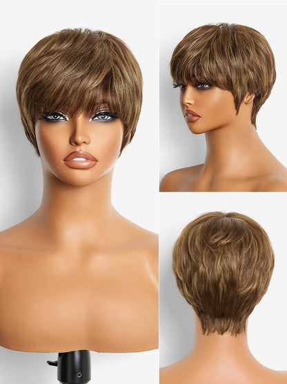 Throw On & Go Short Cut with Bangs Wig Ultra Comfort Skin-Like Soft Care Glueless Wig Hair Loss Friendly-52