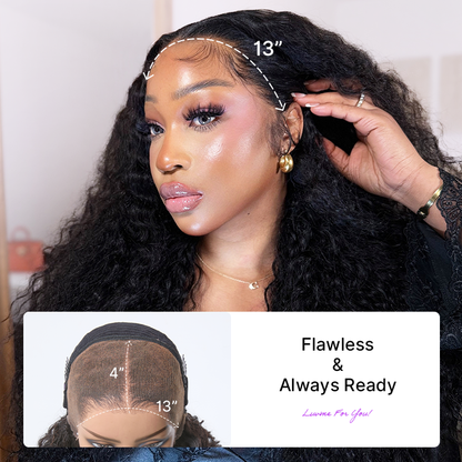 PreMax 180% / 250% Density Water Wave Glueless Flexi-Fit Drawstring 13x4 Frontal Lace Fluffy Curly Wig Pre-Cut Lace-131