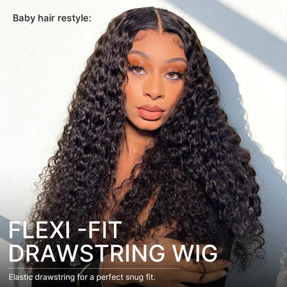PreMax 180% / 250% Density Water Wave Glueless Flexi-Fit Drawstring 13x4 Frontal Lace Fluffy Curly Wig Pre-Cut Lace-123