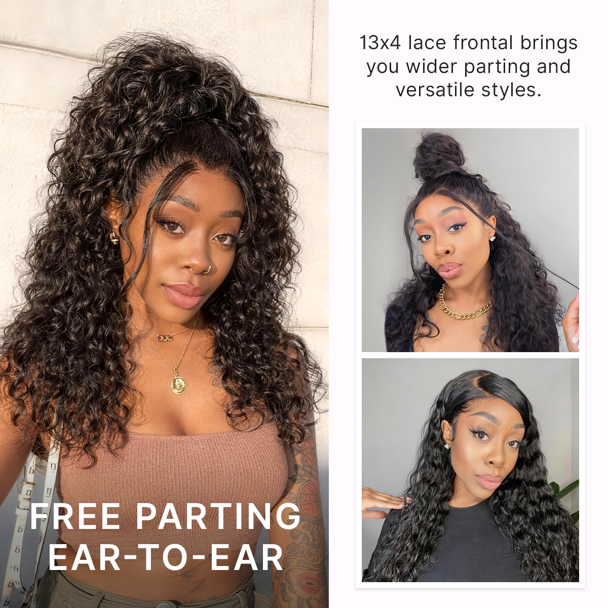 PreMax 180% / 250% Density Water Wave Glueless Flexi-Fit Drawstring 13x4 Frontal Lace Fluffy Curly Wig Pre-Cut Lace-128