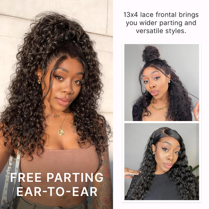 PreMax 180% / 250% Density Water Wave Glueless Flexi-Fit Drawstring 13x4 Frontal Lace Fluffy Curly Wig Pre-Cut Lace-128