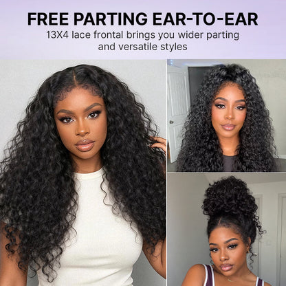 PreMax 180% / 250% Density Water Wave Glueless Flexi-Fit Drawstring 13x4 Frontal Lace Fluffy Curly Wig Pre-Cut Lace-135