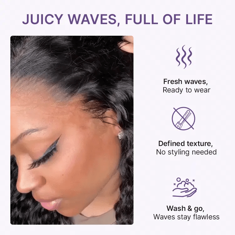 PreMax 180% / 250% Density Water Wave Glueless Flexi-Fit Drawstring 13x4 Frontal Lace Fluffy Curly Wig Pre-Cut Lace-124