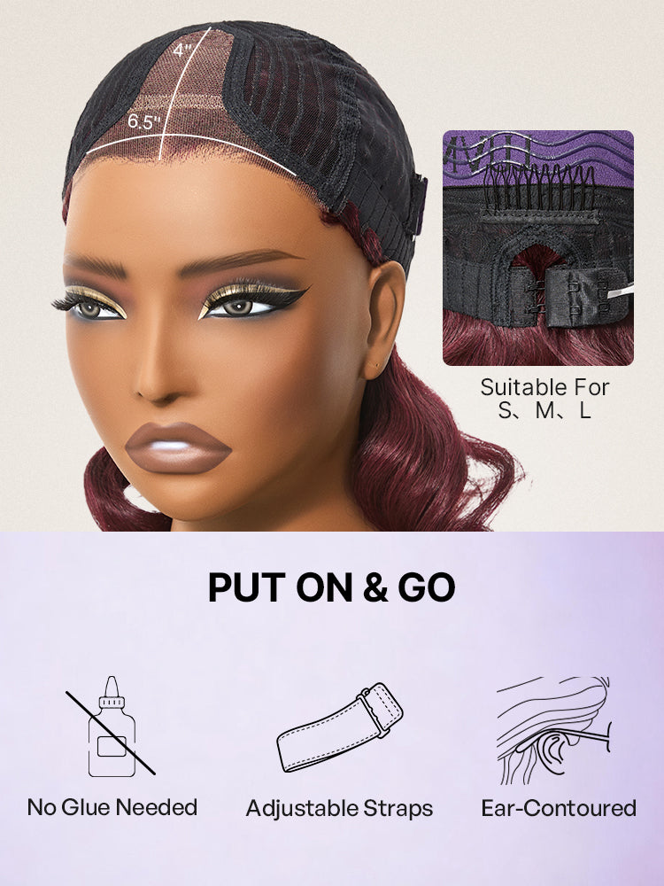 Dark Plum 99J Color Wig Loose Wave Minimalist HD Lace Glueless Mid Part Short Wig Pre-cut Lace-13