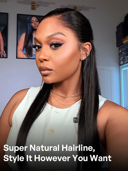 Lagos Hairline Over-Plucked M-Shaped Hairline Natural Looking Silky Straight Human Hair 13×4 Lace Frontal Wig Pre-Cut Lace-33