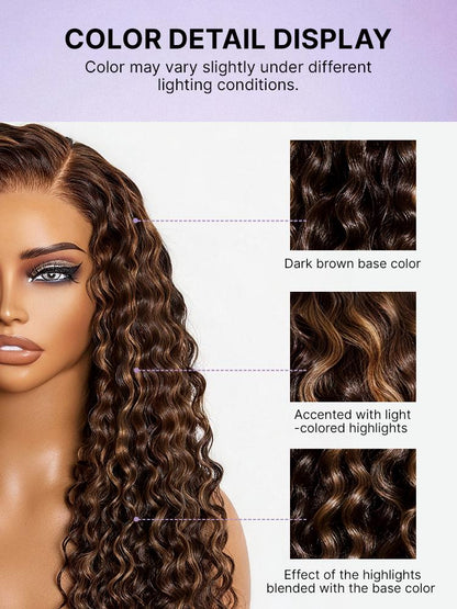 Luvme All-Day Comfort™ Wig PartingMax Brown Highlights Funmi Curly 7x6 Closure HD Lace Glueless Wig Pre Cut Lace-112