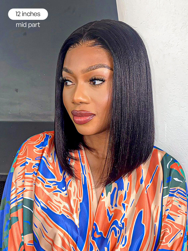 PreMax Wigs - Nature Max Yaki / Silky Bob Ear-to-Ear Glueless 13x6 Frontal HD Lace Short Bob Wig-34