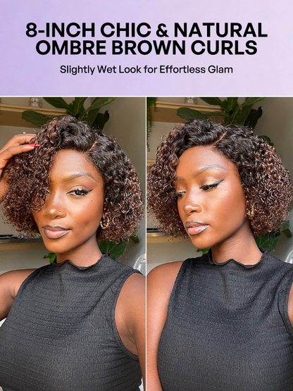 Soft-Shine Mocha Mousse Ombre - Fluffy Kinky Curl Glueless Minimalist HD Lace Wig Ready to Go-14