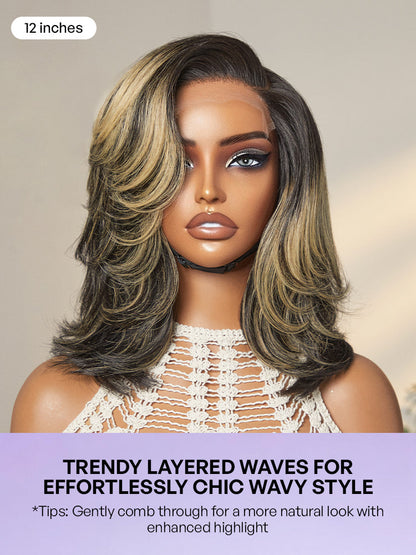 Honey Blonde Highlight Layered Cut Glueless Wig Minimalist HD Lace Human Hair Wig-20
