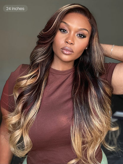 Luvme All-Day Comfort™ Wig 180% Density Sun-Kissed Blonde Ombre Highlight Loose Body Wave Glueless 7x6 Closure HD Lace Wig Pre-Cut Lace-56