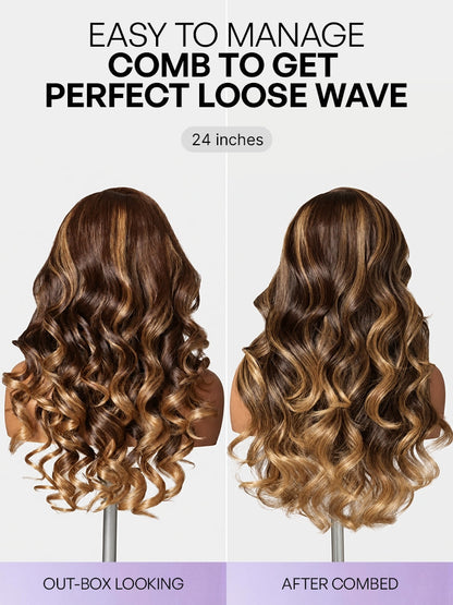 Luvme All-Day Comfort™ Wig 180% Density Sun-Kissed Blonde Ombre Highlight Loose Body Wave Glueless 7x6 Closure HD Lace Wig Pre-Cut Lace-57