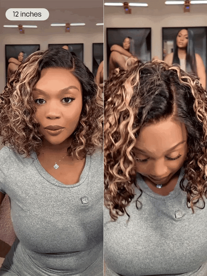 Ready to Go Water Wave Short Curly Bob Wig Glueless Minimalist HD Lace Wig Pre-Cut Lace-69