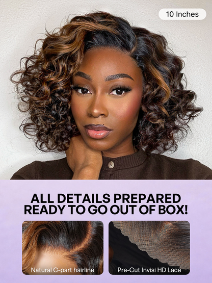 Effortless Elegance Copper Highlight / Natural Black Bouncy Curl Wig Minimalist HD Lace Glueless Wig Pre-Cut Lace-39