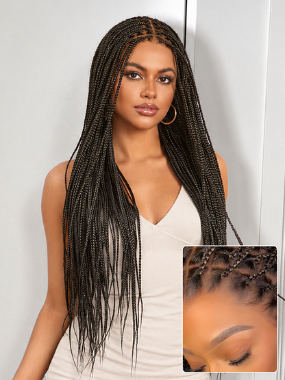 OwnScalp™ 613 Blonde / Natural Black Lightweight Salon-Like Braids with a Real Scalp Look Full HD Lace Knotless Box Braided Wig - US Only-87
