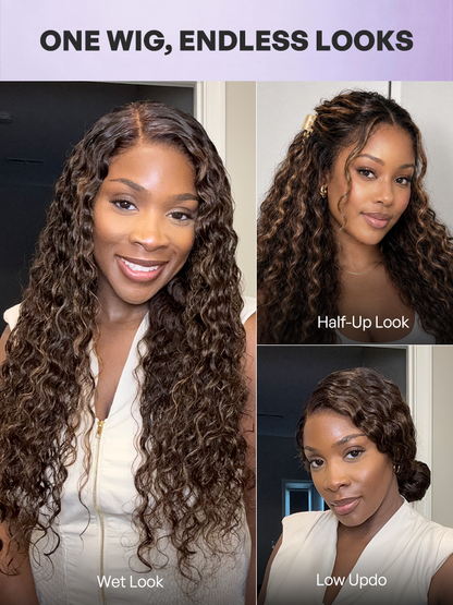 Luvme All-Day Comfort™ Wig PartingMax Brown Highlights Funmi Curly 7x6 Closure HD Lace Glueless Wig Pre Cut Lace-123