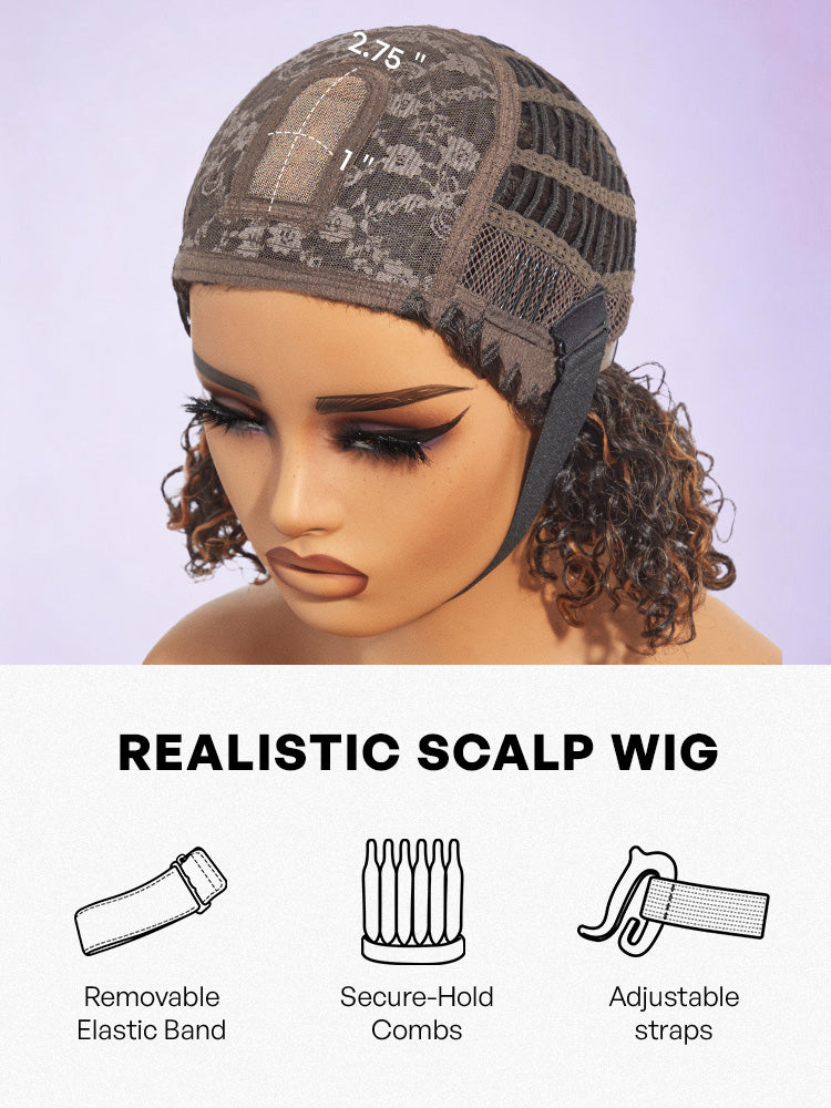 Beginner Friendly Dark Red Water Wave Glueless Minimalist Lace Curly Wig with Bangs-19