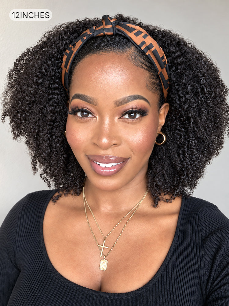Natural Black Jerry Curly No Lace Glueless Free Part Long Headband Wig 100% Human Hair (Get Free Trendy Headbands)-18