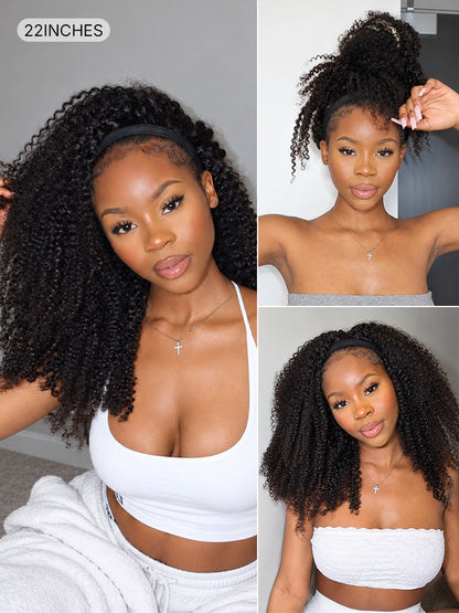 Natural Black Jerry Curly No Lace Glueless Free Part Long Headband Wig 100% Human Hair (Get Free Trendy Headbands)-21